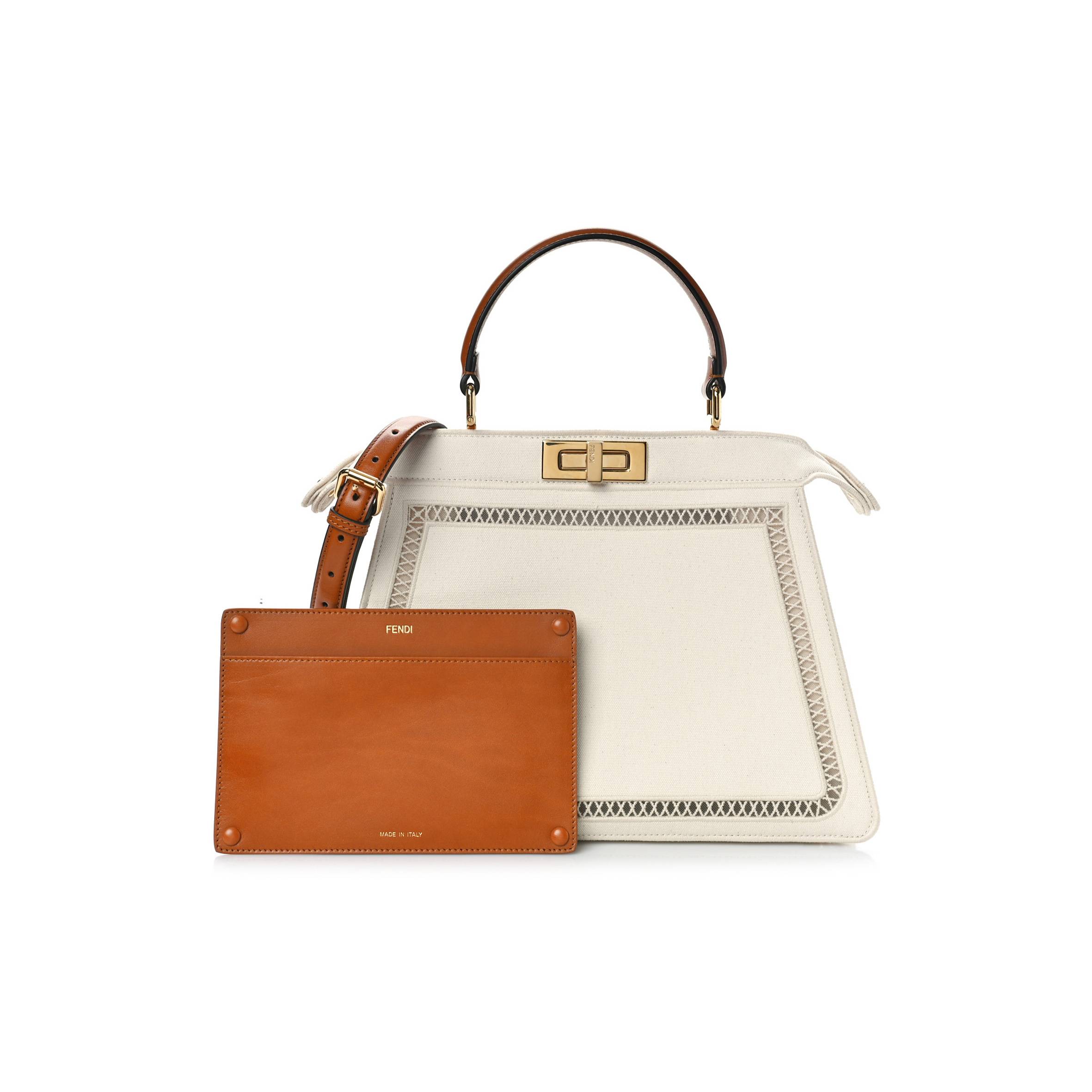 FENDI FABRIC VITELLO AJOUR EMBROIDERED MEDIUM PEEKABOO I SEE U GREZZO CUOIO (33*25*11cm) FENDI FABRIC VITELLO AJOUR EMBROIDERED MEDIUM PEEKABOO I SEE U GREZZO CUOIO (33*25*11cm)