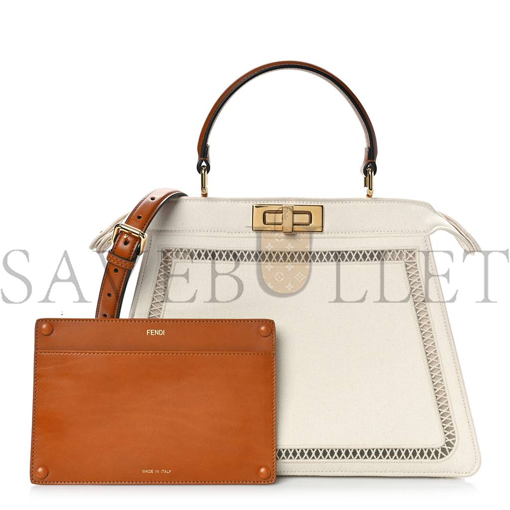 FENDI FABRIC VITELLO AJOUR EMBROIDERED MEDIUM PEEKABOO I SEE U GREZZO CUOIO (33*25*11cm) FENDI FABRIC VITELLO AJOUR EMBROIDERED MEDIUM PEEKABOO I SEE U GREZZO CUOIO (33*25*11cm)