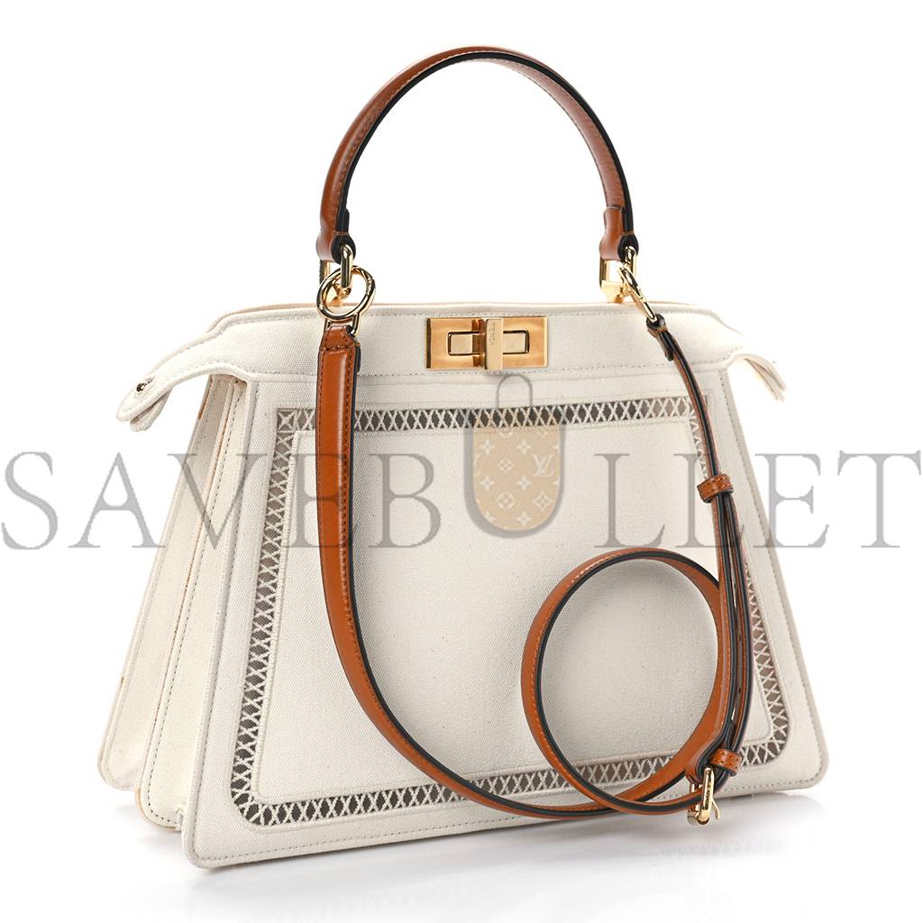 FENDI FABRIC VITELLO AJOUR EMBROIDERED MEDIUM PEEKABOO I SEE U GREZZO CUOIO (33*25*11cm) FENDI FABRIC VITELLO AJOUR EMBROIDERED MEDIUM PEEKABOO I SEE U GREZZO CUOIO (33*25*11cm)