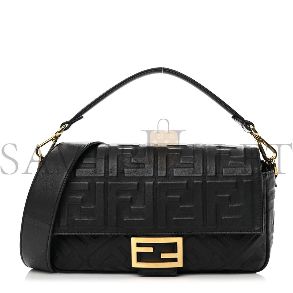 FENDI NAPPA FF 1974 EMBOSSED BAGUETTE BLACK (27*15*6cm) FENDI NAPPA FF 1974 EMBOSSED BAGUETTE BLACK (27*15*6cm)