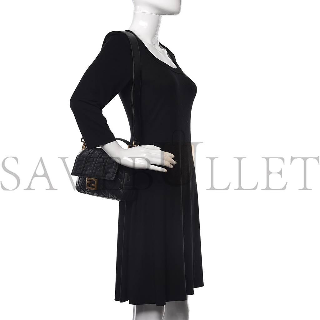 FENDI NAPPA FF 1974 EMBOSSED BAGUETTE BLACK (27*15*6cm) FENDI NAPPA FF 1974 EMBOSSED BAGUETTE BLACK (27*15*6cm)