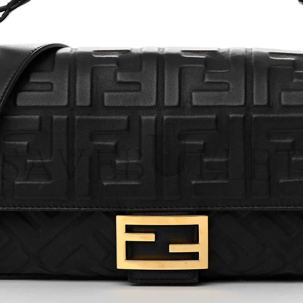 FENDI NAPPA FF 1974 EMBOSSED BAGUETTE BLACK (27*15*6cm) FENDI NAPPA FF 1974 EMBOSSED BAGUETTE BLACK (27*15*6cm)