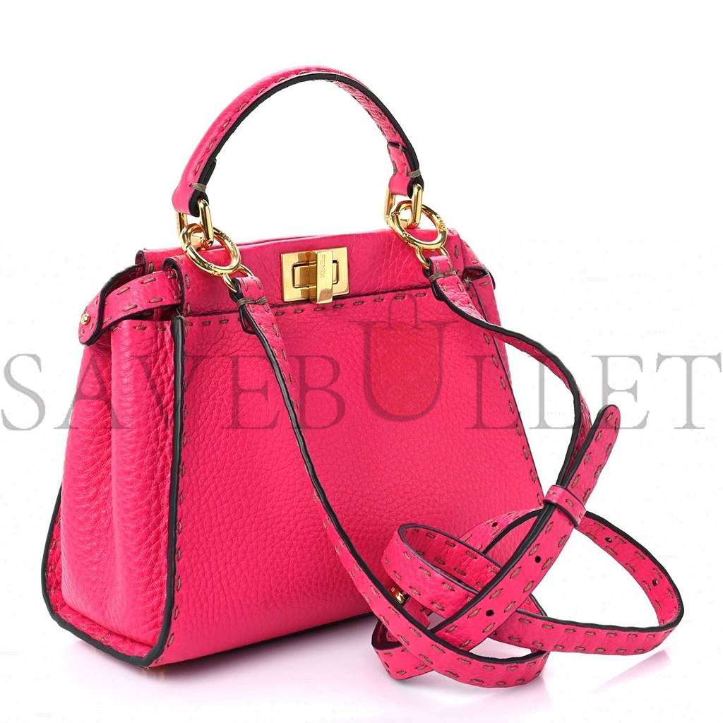 FENDI CUOIO ROMANO SELLERIA MINI PEEKABOO ICONIC SATCHEL FUXIA (23*19*11cm) FENDI CUOIO ROMANO SELLERIA MINI PEEKABOO ICONIC SATCHEL FUXIA (23*19*11cm)