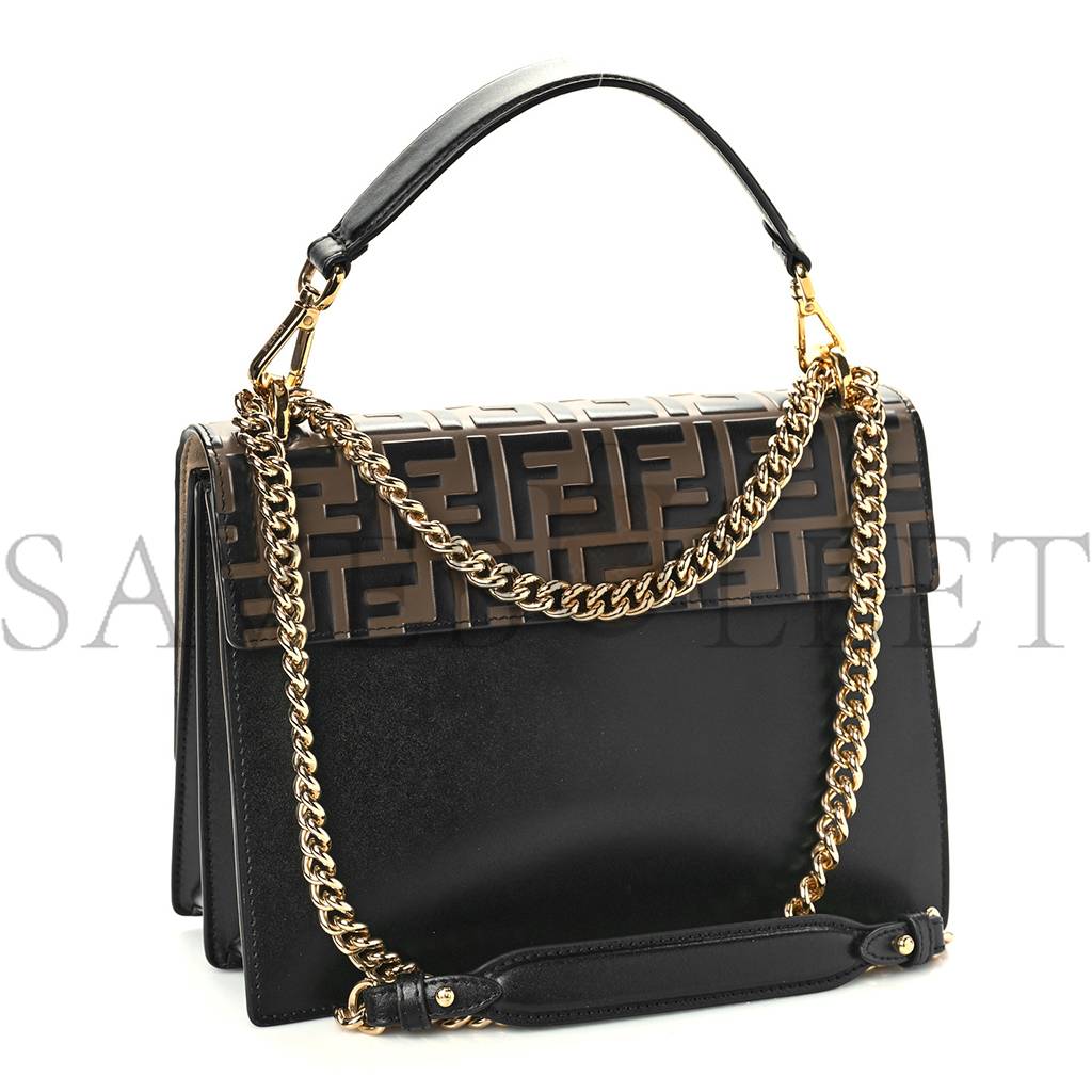 FENDI VITELLO LIBERTY BI-COLOR FF 1974 EMBOSSED CHAIN STRAP KAN U SHOULDER BAG BLACK MAYA (25*20*8cm) FENDI VITELLO LIBERTY BI-COLOR FF 1974 EMBOSSED CHAIN STRAP KAN U SHOULDER BAG BLACK MAYA (25*20*8cm)