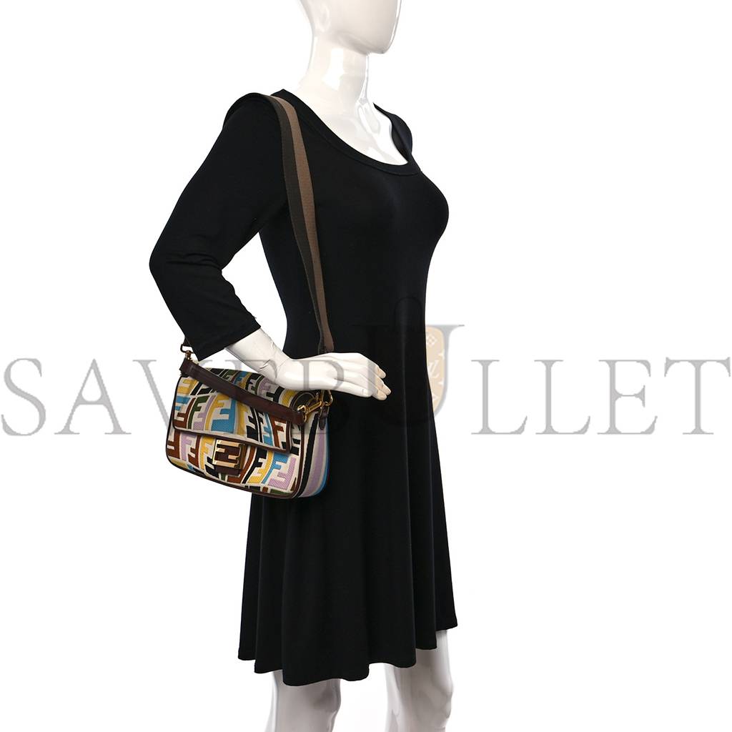 FENDI X SARA COLEMAN CANVAS VITELLO KING SETA FF FISH EYE EMBROIDERED BAGUETTE GREZZO MULTICOLOR GHIANDA (28*15*8cm) FENDI X SARA COLEMAN CANVAS VITELLO KING SETA FF FISH EYE EMBROIDERED BAGUETTE GREZZO MULTICOLOR GHIANDA (28*15*8cm)