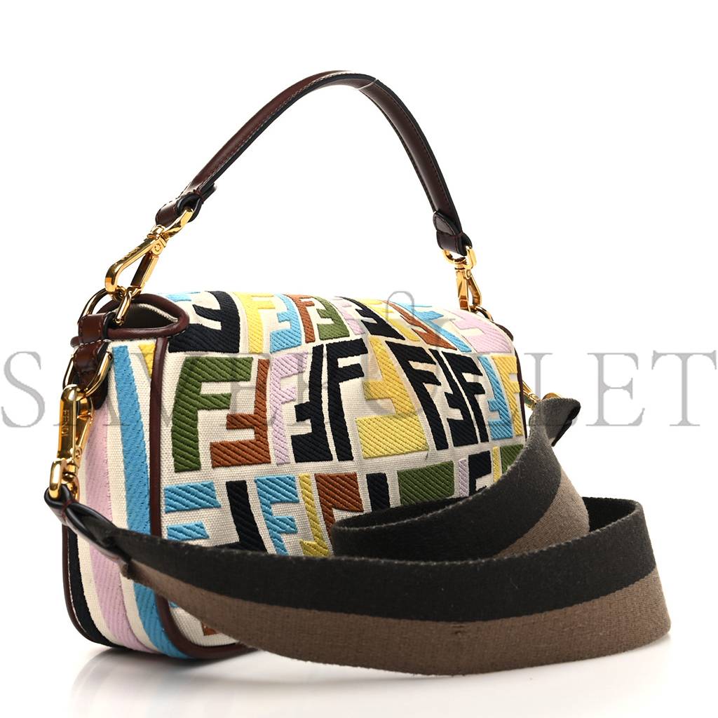 FENDI X SARA COLEMAN CANVAS VITELLO KING SETA FF FISH EYE EMBROIDERED BAGUETTE GREZZO MULTICOLOR GHIANDA (28*15*8cm) FENDI X SARA COLEMAN CANVAS VITELLO KING SETA FF FISH EYE EMBROIDERED BAGUETTE GREZZO MULTICOLOR GHIANDA (28*15*8cm)