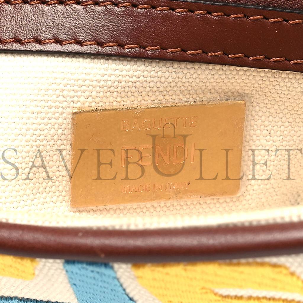 FENDI X SARA COLEMAN CANVAS VITELLO KING SETA FF FISH EYE EMBROIDERED BAGUETTE GREZZO MULTICOLOR GHIANDA (28*15*8cm) FENDI X SARA COLEMAN CANVAS VITELLO KING SETA FF FISH EYE EMBROIDERED BAGUETTE GREZZO MULTICOLOR GHIANDA (28*15*8cm)