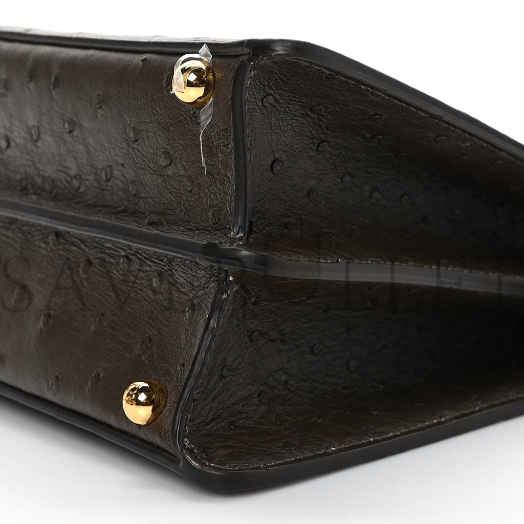 FENDI OSTRICH SHINY NAPPA SMALL PEEKABOO I SEE U SATCHEL DARK BROWN (27*20*11cm) FENDI OSTRICH SHINY NAPPA SMALL PEEKABOO I SEE U SATCHEL DARK BROWN (27*20*11cm)