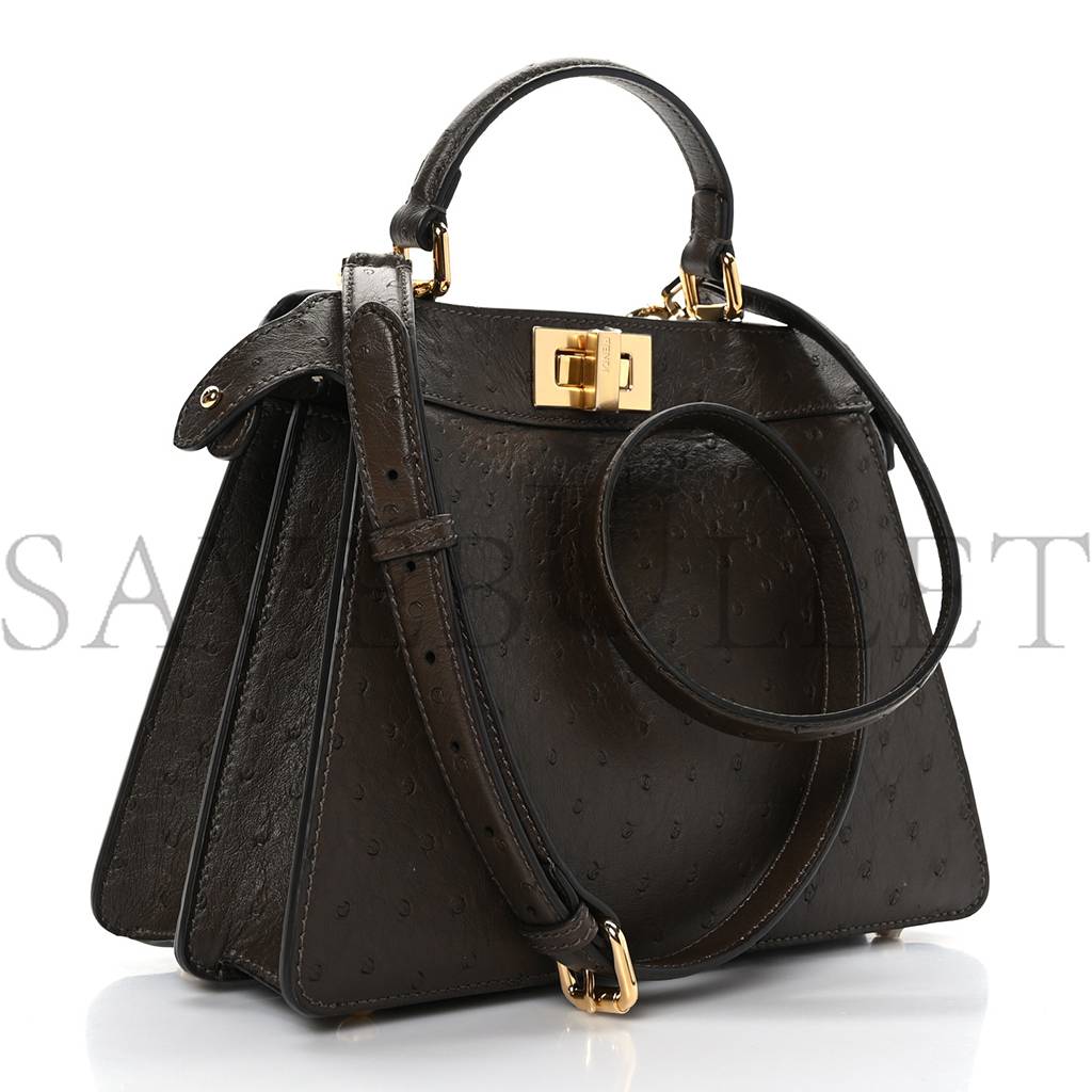 FENDI OSTRICH SHINY NAPPA SMALL PEEKABOO I SEE U SATCHEL DARK BROWN (27*20*11cm) FENDI OSTRICH SHINY NAPPA SMALL PEEKABOO I SEE U SATCHEL DARK BROWN (27*20*11cm)