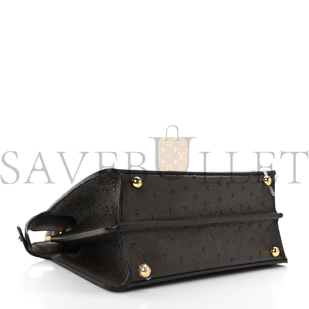 FENDI OSTRICH SHINY NAPPA SMALL PEEKABOO I SEE U SATCHEL DARK BROWN (27*20*11cm) FENDI OSTRICH SHINY NAPPA SMALL PEEKABOO I SEE U SATCHEL DARK BROWN (27*20*11cm)