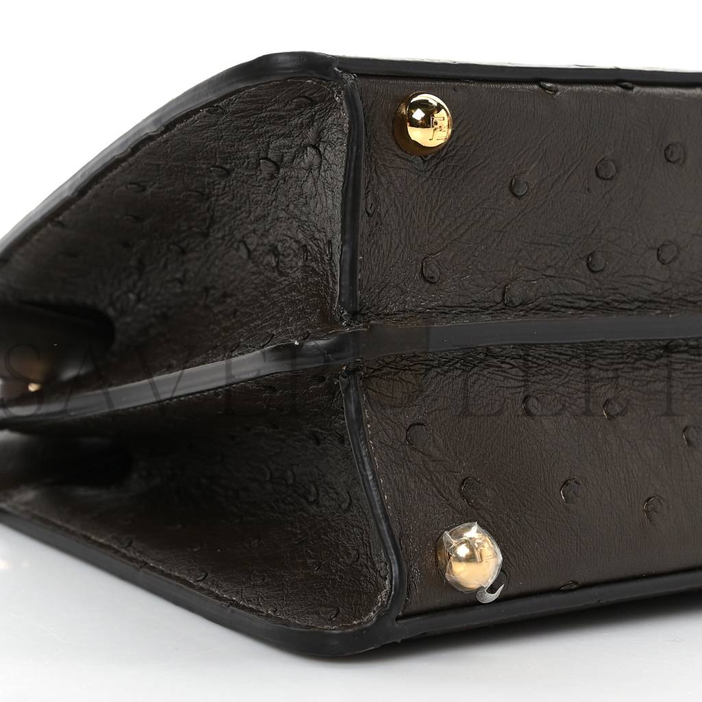 FENDI OSTRICH SHINY NAPPA SMALL PEEKABOO I SEE U SATCHEL DARK BROWN (27*20*11cm) FENDI OSTRICH SHINY NAPPA SMALL PEEKABOO I SEE U SATCHEL DARK BROWN (27*20*11cm)