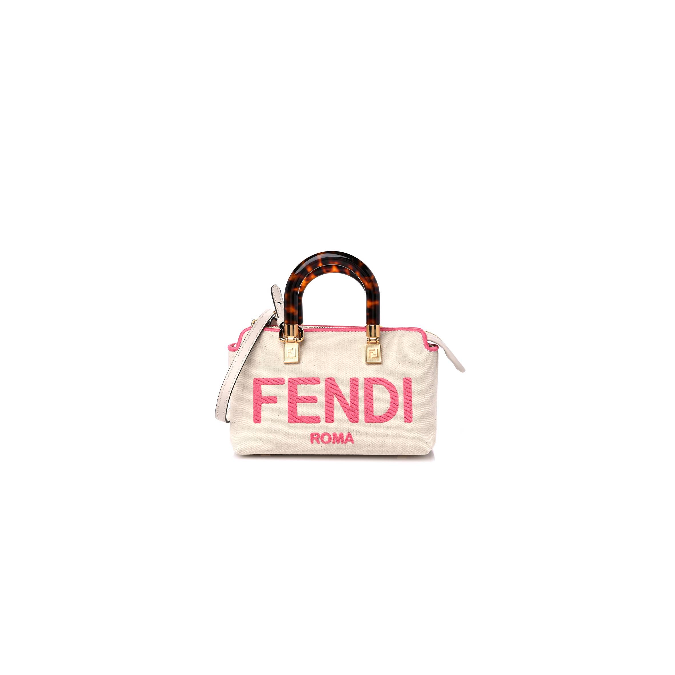 FENDI CANVAS PLEXIGLASS LOGO EMBROIDERED MINI BY THE WAY TOP HANDLE BOSTON BAG GREZZO PINK DALIA (18*11*8cm) FENDI CANVAS PLEXIGLASS LOGO EMBROIDERED MINI BY THE WAY TOP HANDLE BOSTON BAG GREZZO PINK DALIA (18*11*8cm)