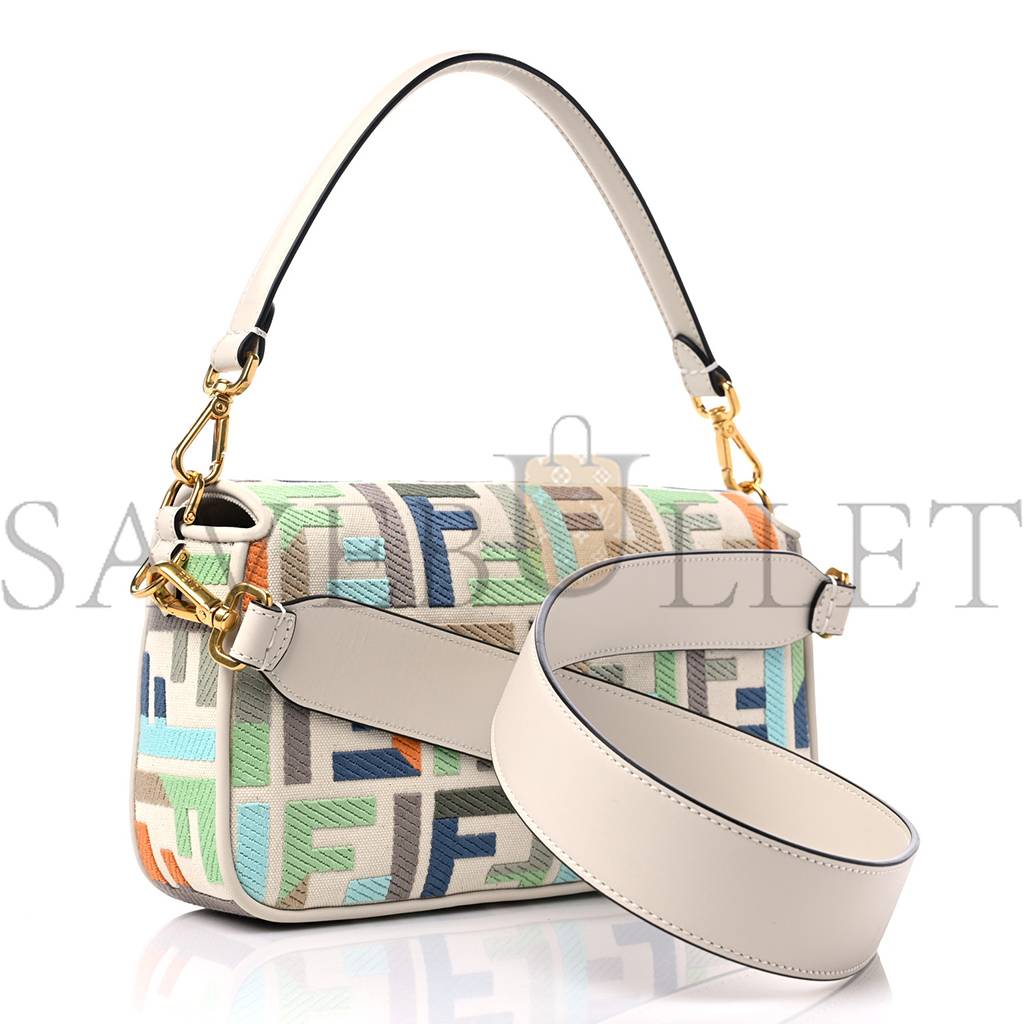 FENDI KUBAN CANVAS VITELLO KING FF EMBROIDERED BAGUETTE LATTE MULTICOLOR (27*13*6cm) FENDI KUBAN CANVAS VITELLO KING FF EMBROIDERED BAGUETTE LATTE MULTICOLOR (27*13*6cm)