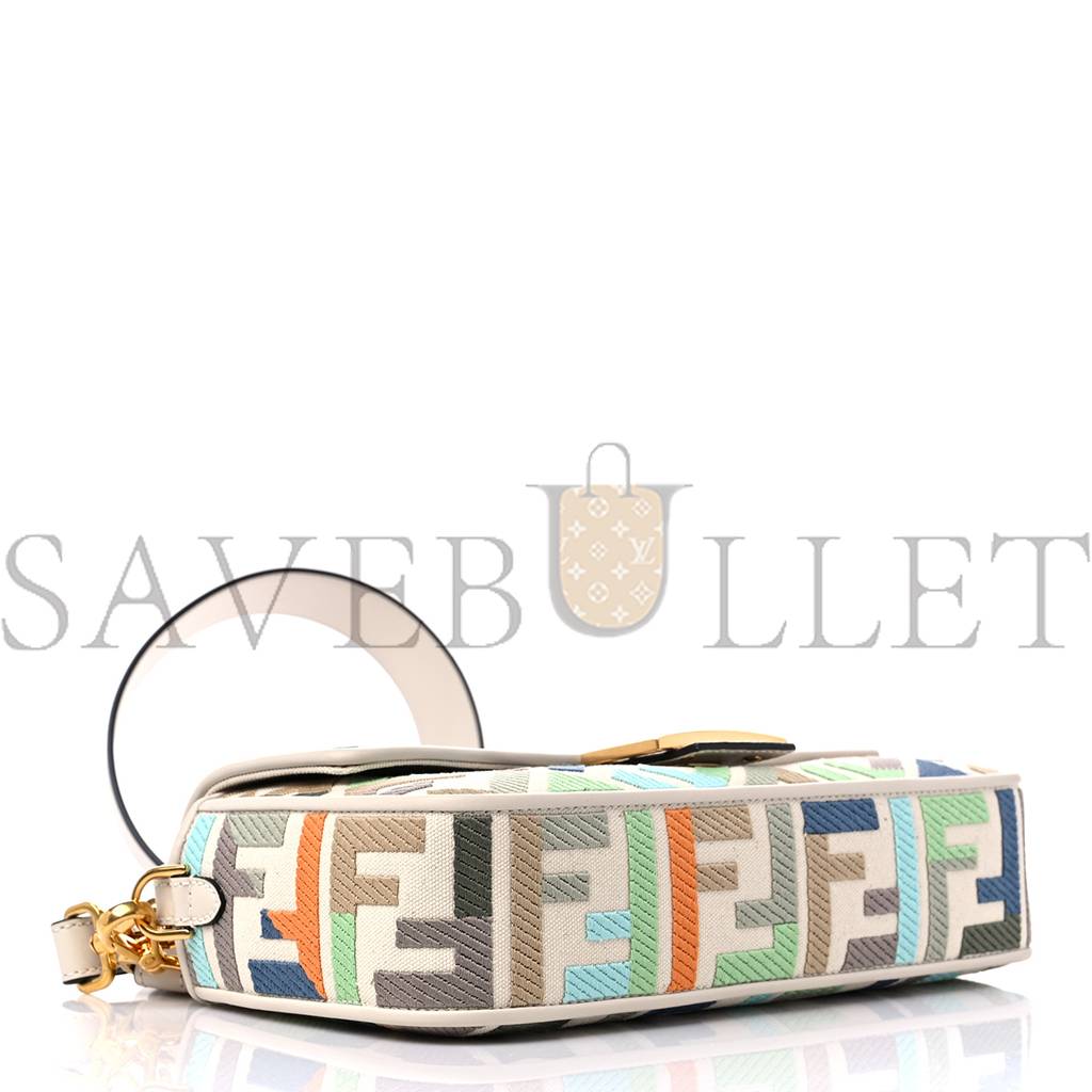 FENDI KUBAN CANVAS VITELLO KING FF EMBROIDERED BAGUETTE LATTE MULTICOLOR (27*13*6cm) FENDI KUBAN CANVAS VITELLO KING FF EMBROIDERED BAGUETTE LATTE MULTICOLOR (27*13*6cm)