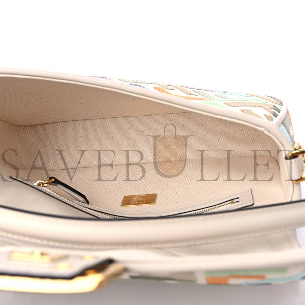 FENDI KUBAN CANVAS VITELLO KING FF EMBROIDERED BAGUETTE LATTE MULTICOLOR (27*13*6cm) FENDI KUBAN CANVAS VITELLO KING FF EMBROIDERED BAGUETTE LATTE MULTICOLOR (27*13*6cm)