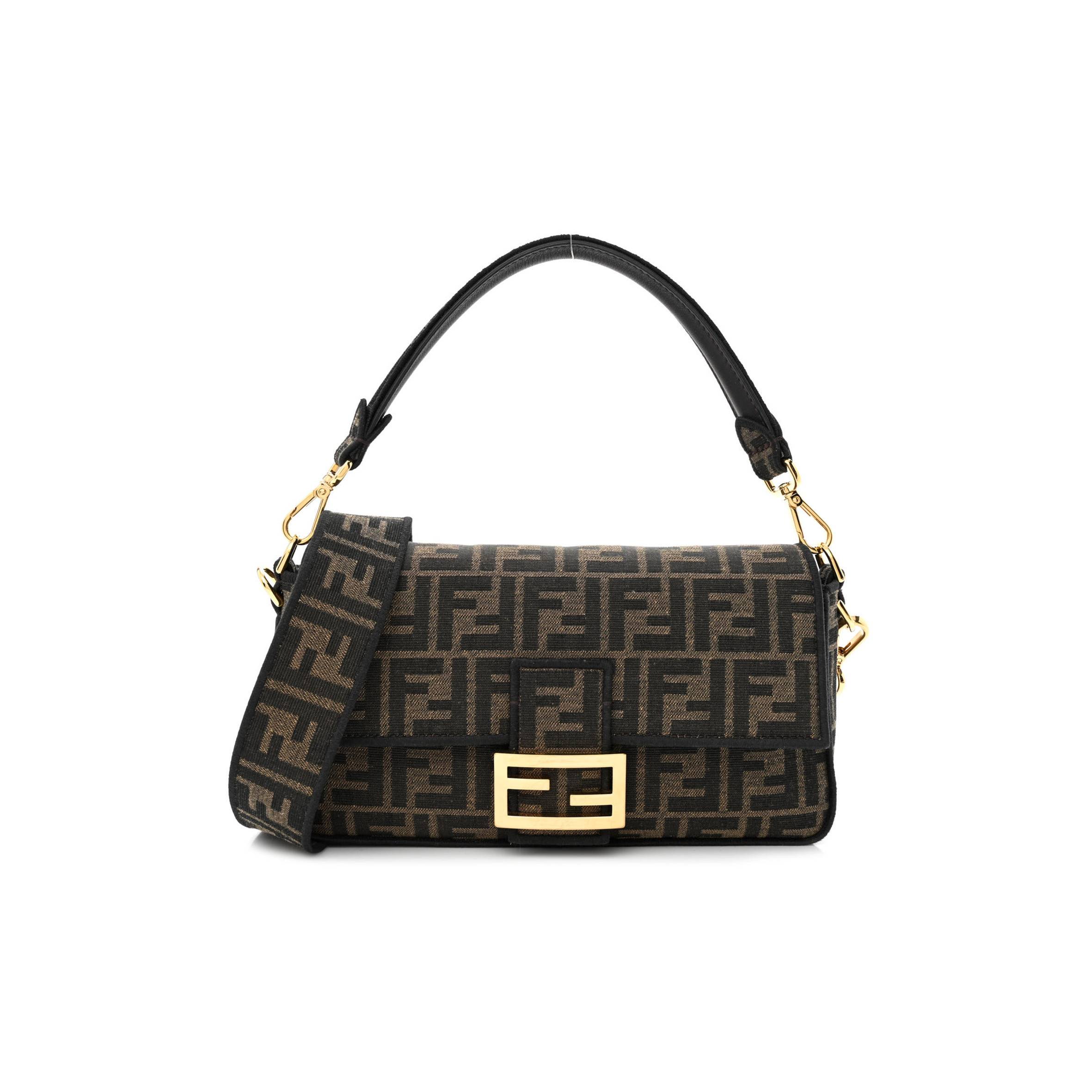 FENDI FABRIC JACQUARD FF 1974 MEDIUM BAGUETTE TOBACCO MORO BLACK (27*14*6cm) FENDI FABRIC JACQUARD FF 1974 MEDIUM BAGUETTE TOBACCO MORO BLACK (27*14*6cm)