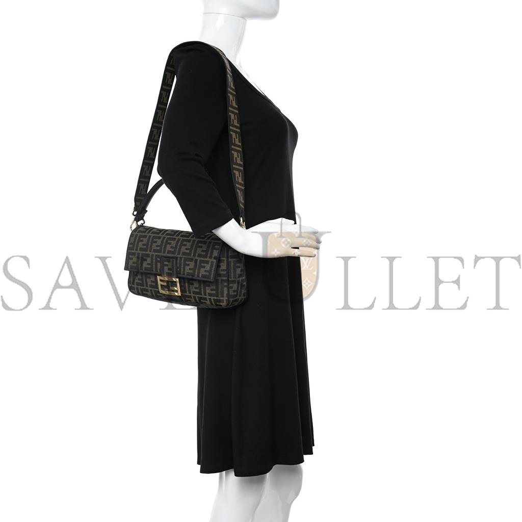 FENDI FABRIC JACQUARD FF 1974 MEDIUM BAGUETTE TOBACCO MORO BLACK (27*14*6cm) FENDI FABRIC JACQUARD FF 1974 MEDIUM BAGUETTE TOBACCO MORO BLACK (27*14*6cm)