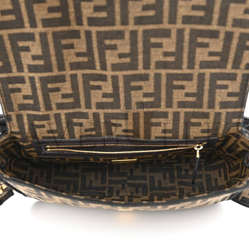 FENDI FABRIC JACQUARD FF 1974 MEDIUM BAGUETTE TOBACCO MORO BLACK (27*14*6cm) FENDI FABRIC JACQUARD FF 1974 MEDIUM BAGUETTE TOBACCO MORO BLACK (27*14*6cm)