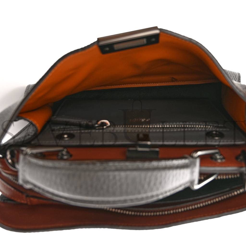 FENDI CUOIO ROMANO VITELLO GRACE LIGHT GLAZED FABRIC BI-COLOR FF 1974 MINI PEEKABOO I SEE U SATCHEL ARGILLA (25*20*9cm) FENDI CUOIO ROMANO VITELLO GRACE LIGHT GLAZED FABRIC BI-COLOR FF 1974 MINI PEEKABOO I SEE U SATCHEL ARGILLA (25*20*9cm)