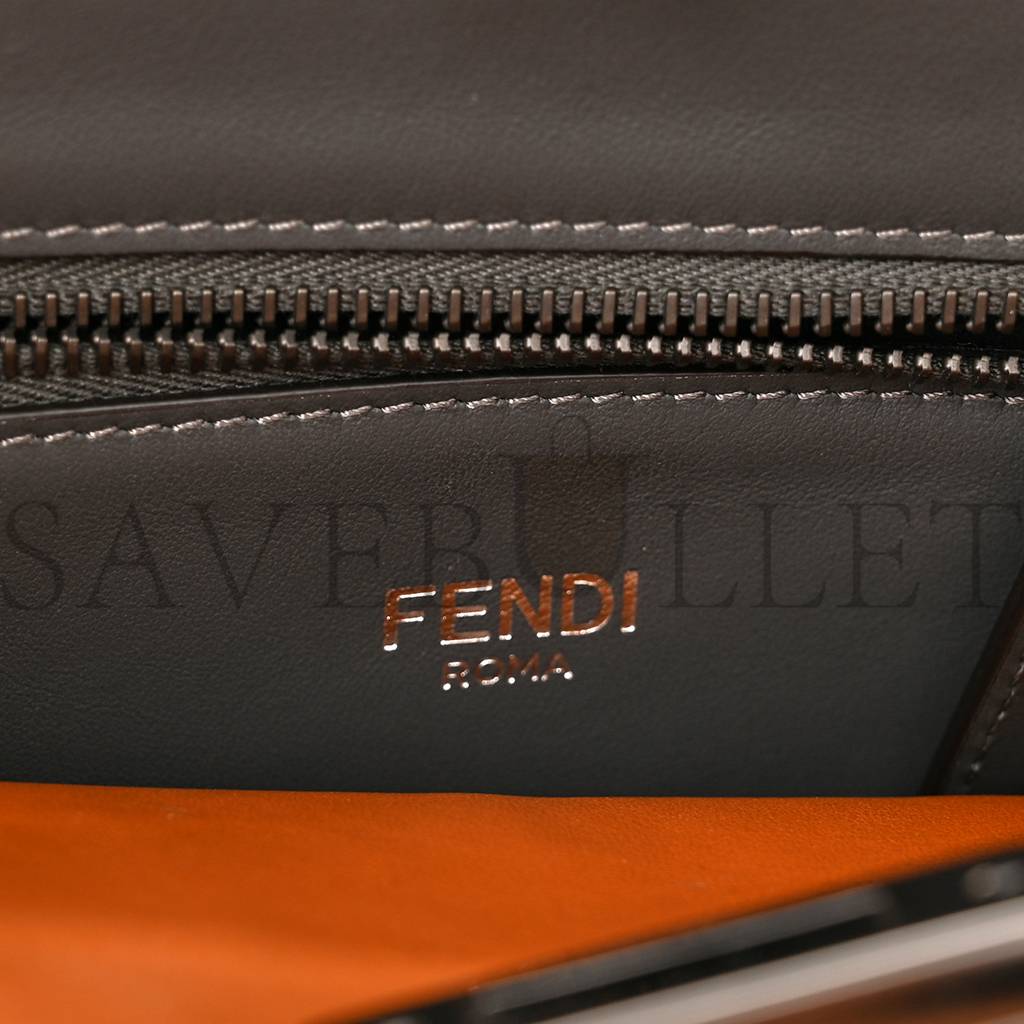 FENDI CUOIO ROMANO VITELLO GRACE LIGHT GLAZED FABRIC BI-COLOR FF 1974 MINI PEEKABOO I SEE U SATCHEL ARGILLA (25*20*9cm) FENDI CUOIO ROMANO VITELLO GRACE LIGHT GLAZED FABRIC BI-COLOR FF 1974 MINI PEEKABOO I SEE U SATCHEL ARGILLA (25*20*9cm)