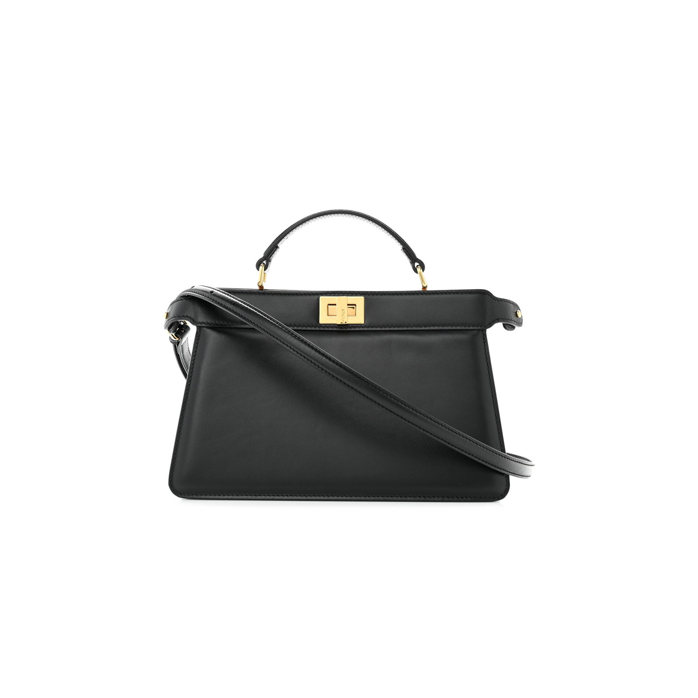 FENDI VITELLO KING LUXOR SHINY NAPPA MEDIUM PEEKABOO I SEE U EAST WEST SATCHEL BLACK LIGHT ROSE (29*18*11cm) FENDI VITELLO KING LUXOR SHINY NAPPA MEDIUM PEEKABOO I SEE U EAST WEST SATCHEL BLACK LIGHT ROSE (29*18*11cm)