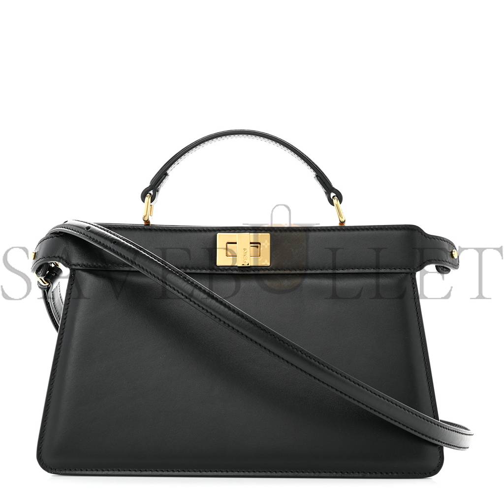 FENDI VITELLO KING LUXOR SHINY NAPPA MEDIUM PEEKABOO I SEE U EAST WEST SATCHEL BLACK LIGHT ROSE (29*18*11cm) FENDI VITELLO KING LUXOR SHINY NAPPA MEDIUM PEEKABOO I SEE U EAST WEST SATCHEL BLACK LIGHT ROSE (29*18*11cm)