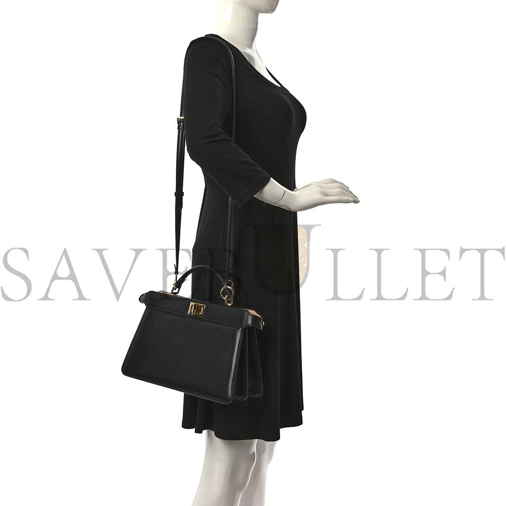 FENDI VITELLO KING LUXOR SHINY NAPPA MEDIUM PEEKABOO I SEE U EAST WEST SATCHEL BLACK LIGHT ROSE (29*18*11cm) FENDI VITELLO KING LUXOR SHINY NAPPA MEDIUM PEEKABOO I SEE U EAST WEST SATCHEL BLACK LIGHT ROSE (29*18*11cm)