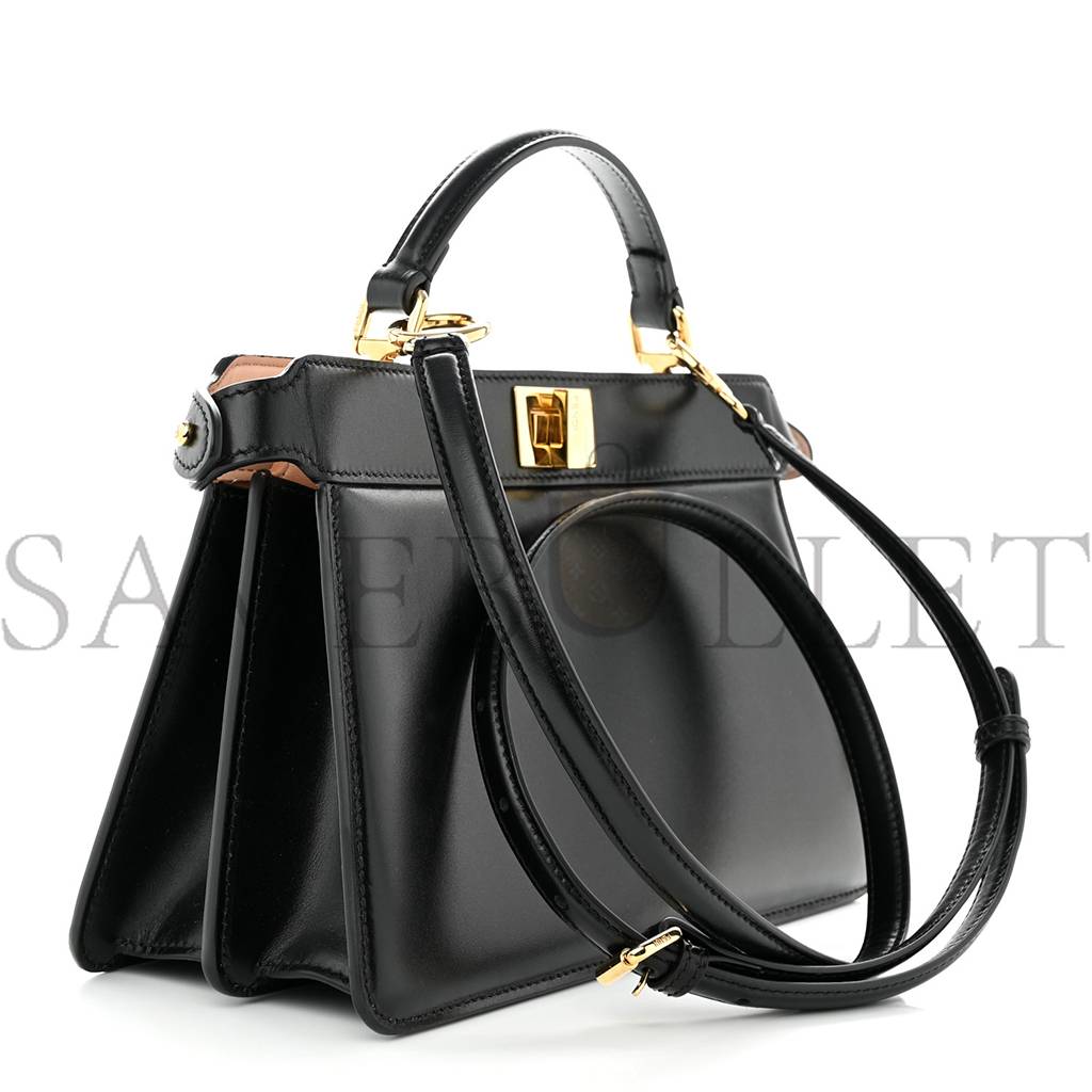 FENDI VITELLO KING LUXOR SHINY NAPPA MEDIUM PEEKABOO I SEE U EAST WEST SATCHEL BLACK LIGHT ROSE (29*18*11cm) FENDI VITELLO KING LUXOR SHINY NAPPA MEDIUM PEEKABOO I SEE U EAST WEST SATCHEL BLACK LIGHT ROSE (29*18*11cm)