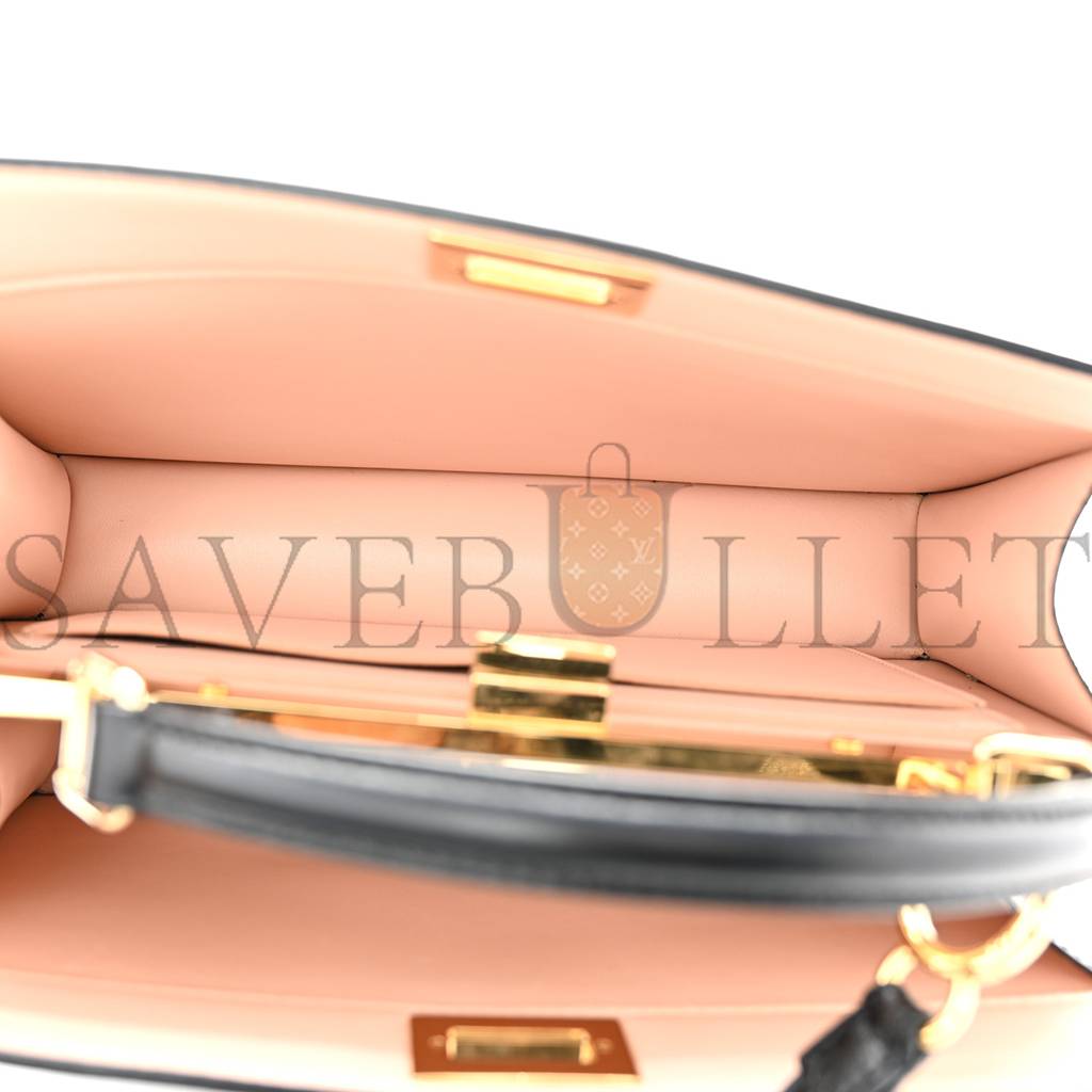 FENDI VITELLO KING LUXOR SHINY NAPPA MEDIUM PEEKABOO I SEE U EAST WEST SATCHEL BLACK LIGHT ROSE (29*18*11cm) FENDI VITELLO KING LUXOR SHINY NAPPA MEDIUM PEEKABOO I SEE U EAST WEST SATCHEL BLACK LIGHT ROSE (29*18*11cm)