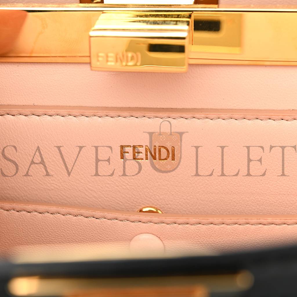 FENDI VITELLO KING LUXOR SHINY NAPPA MEDIUM PEEKABOO I SEE U EAST WEST SATCHEL BLACK LIGHT ROSE (29*18*11cm) FENDI VITELLO KING LUXOR SHINY NAPPA MEDIUM PEEKABOO I SEE U EAST WEST SATCHEL BLACK LIGHT ROSE (29*18*11cm)