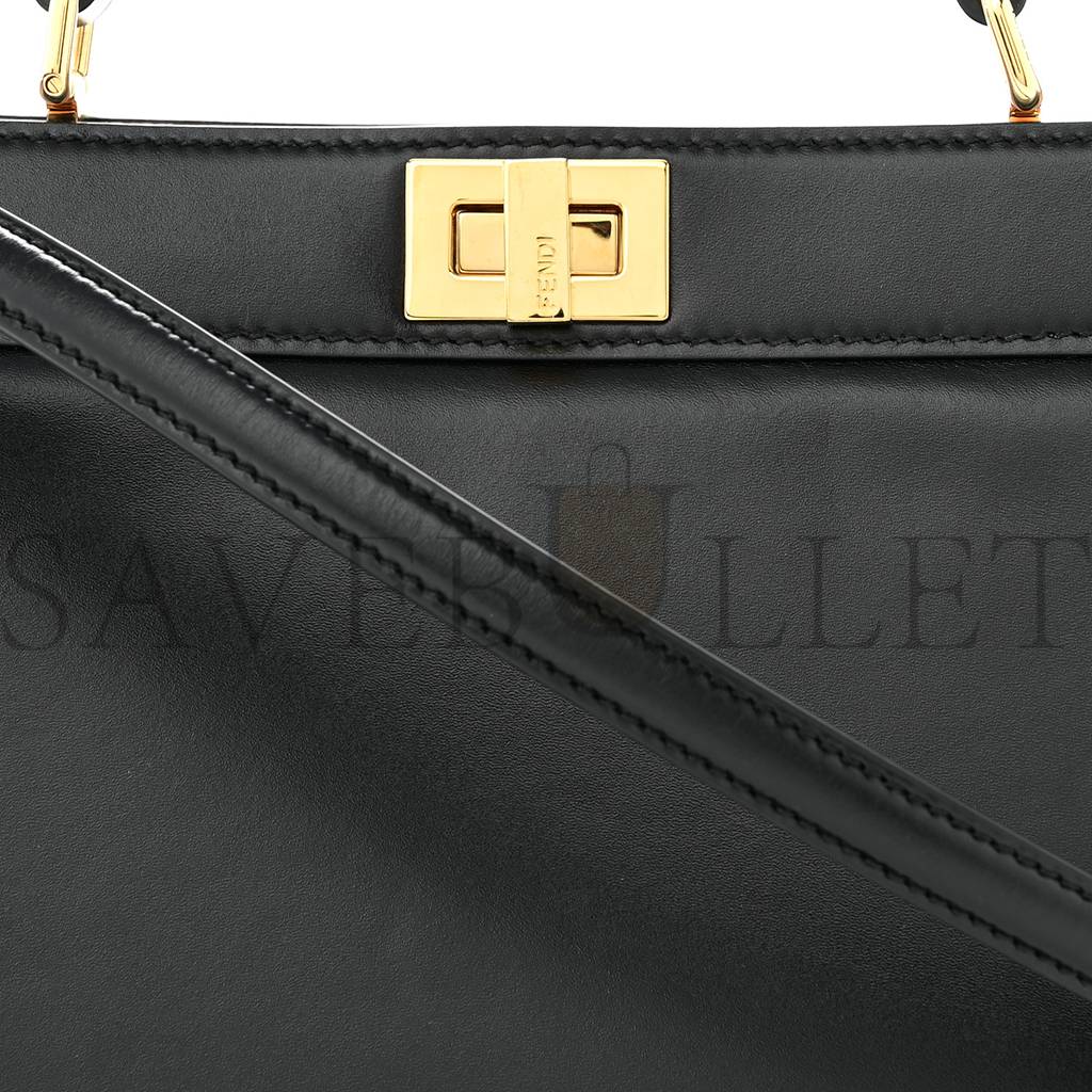 FENDI VITELLO KING LUXOR SHINY NAPPA MEDIUM PEEKABOO I SEE U EAST WEST SATCHEL BLACK LIGHT ROSE (29*18*11cm) FENDI VITELLO KING LUXOR SHINY NAPPA MEDIUM PEEKABOO I SEE U EAST WEST SATCHEL BLACK LIGHT ROSE (29*18*11cm)