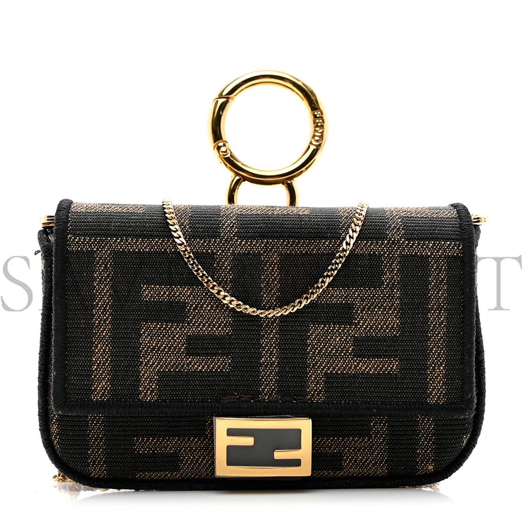 FENDI FABRIC JACQUARD FF 1974 NANO BAGUETTE CHARM TOBACCO MORO BLACK (10*6*3cm) FENDI FABRIC JACQUARD FF 1974 NANO BAGUETTE CHARM TOBACCO MORO BLACK (10*6*3cm)