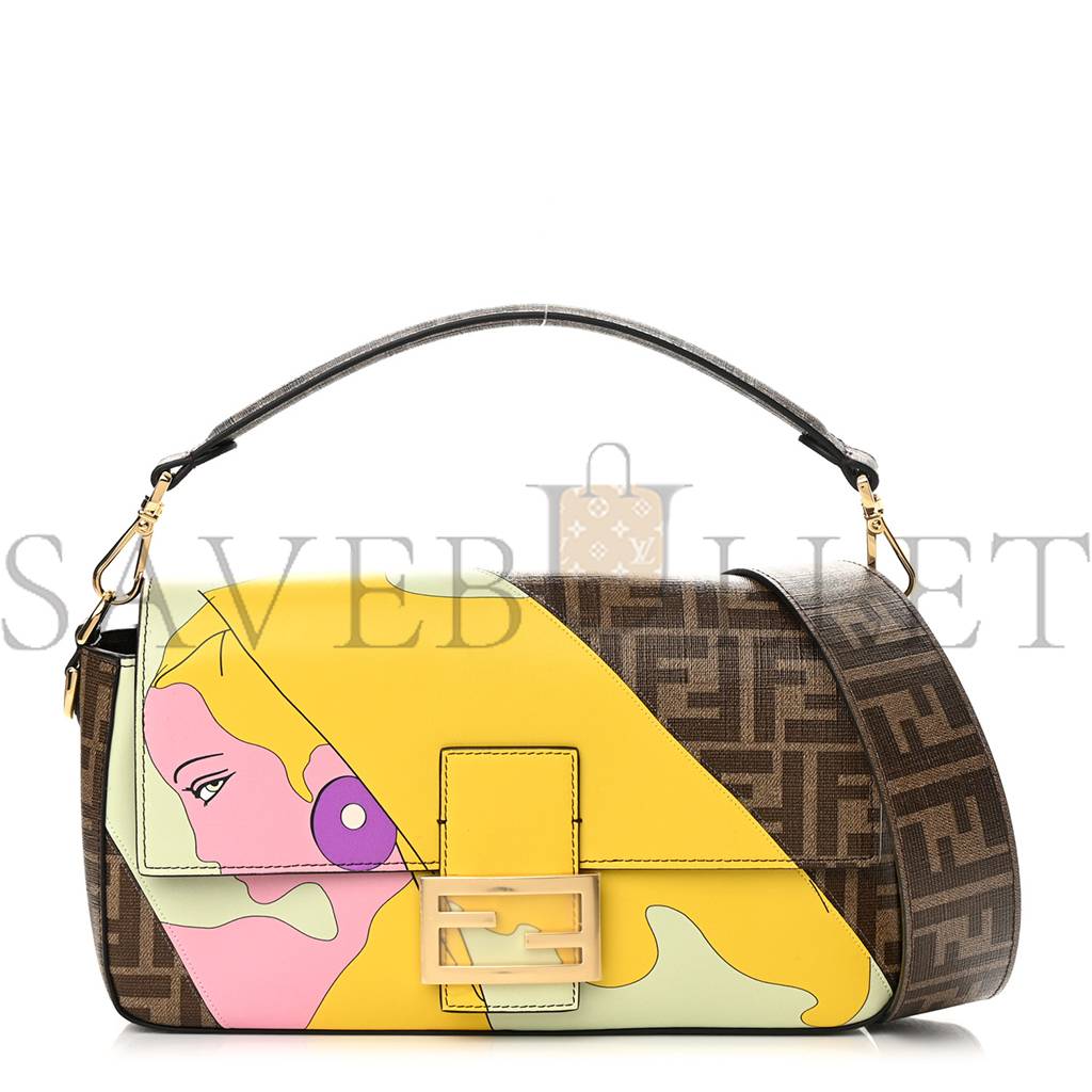 FENDI GLAZED FABRIC FF 1974 HAIRDO GIRLS INLAY BAGUETTE MOGANO PANNA MULTICOLOR (27*15*6cm) FENDI GLAZED FABRIC FF 1974 HAIRDO GIRLS INLAY BAGUETTE MOGANO PANNA MULTICOLOR (27*15*6cm)