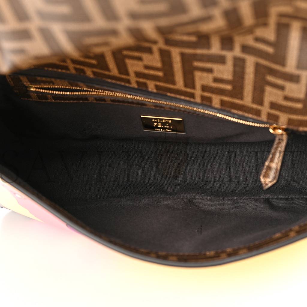FENDI GLAZED FABRIC FF 1974 HAIRDO GIRLS INLAY BAGUETTE MOGANO PANNA MULTICOLOR (27*15*6cm) FENDI GLAZED FABRIC FF 1974 HAIRDO GIRLS INLAY BAGUETTE MOGANO PANNA MULTICOLOR (27*15*6cm)
