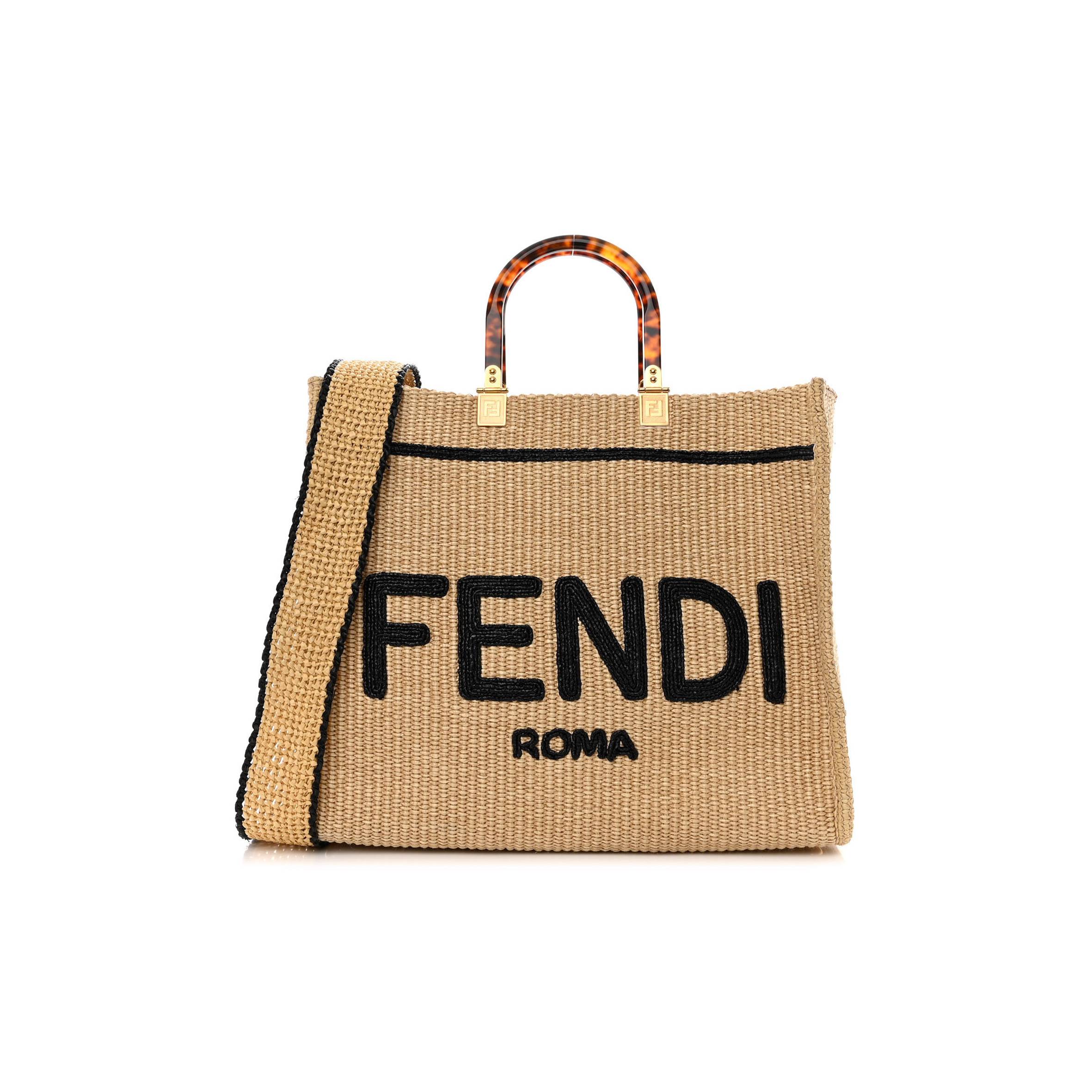 FENDI STRAW VITELLO KING PLEXIGLASS WOVEN MEDIUM FENDI SUNSHINE SHOPPER TOTE NATURAL BLACK (36*32*17cm) FENDI STRAW VITELLO KING PLEXIGLASS WOVEN MEDIUM FENDI SUNSHINE SHOPPER TOTE NATURAL BLACK (36*32*17cm)