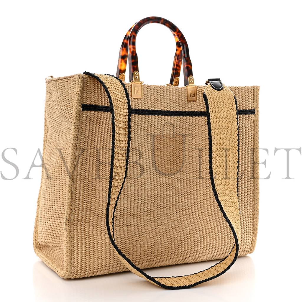 FENDI STRAW VITELLO KING PLEXIGLASS WOVEN MEDIUM FENDI SUNSHINE SHOPPER TOTE NATURAL BLACK (36*32*17cm) FENDI STRAW VITELLO KING PLEXIGLASS WOVEN MEDIUM FENDI SUNSHINE SHOPPER TOTE NATURAL BLACK (36*32*17cm)