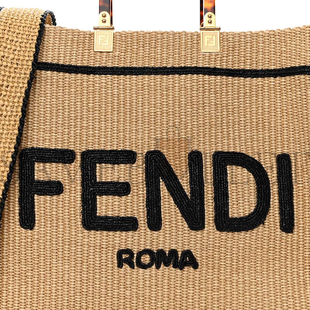 FENDI STRAW VITELLO KING PLEXIGLASS WOVEN MEDIUM FENDI SUNSHINE SHOPPER TOTE NATURAL BLACK (36*32*17cm) FENDI STRAW VITELLO KING PLEXIGLASS WOVEN MEDIUM FENDI SUNSHINE SHOPPER TOTE NATURAL BLACK (36*32*17cm)
