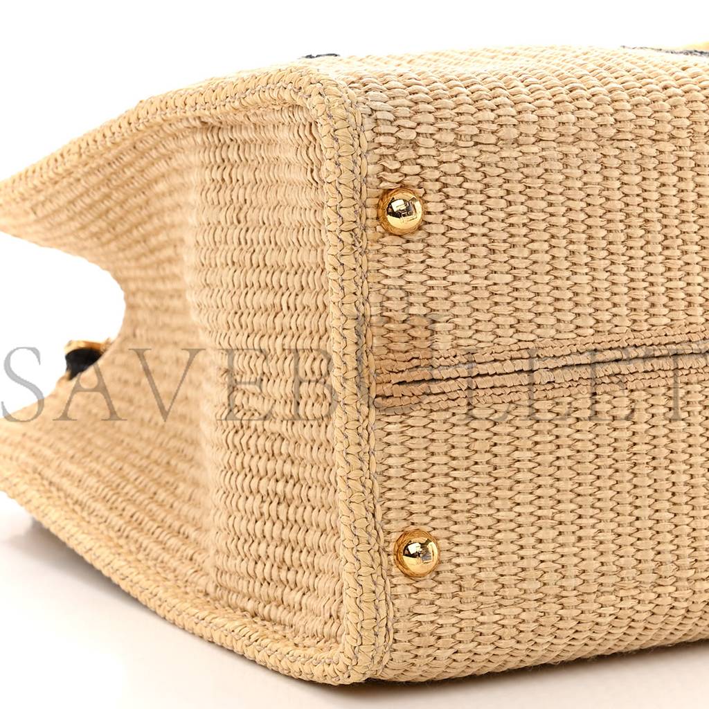 FENDI STRAW VITELLO KING PLEXIGLASS WOVEN MEDIUM FENDI SUNSHINE SHOPPER TOTE NATURAL BLACK (36*32*17cm) FENDI STRAW VITELLO KING PLEXIGLASS WOVEN MEDIUM FENDI SUNSHINE SHOPPER TOTE NATURAL BLACK (36*32*17cm)