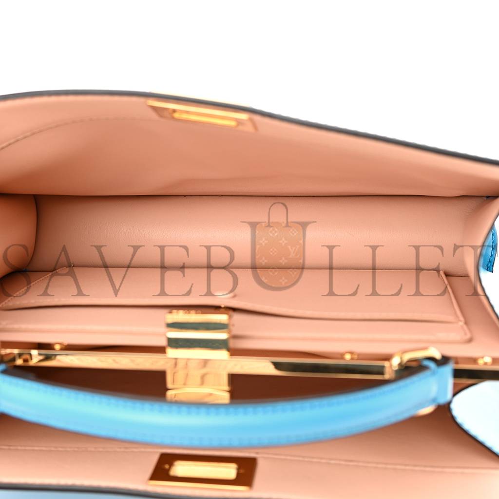 FENDI VITELLO KING LUXOR SHINY NAPPA MEDIUM PEEKABOO I SEE U EAST WEST SATCHEL CYBER BLUE LIGHT ROSE (29*18*11cm) FENDI VITELLO KING LUXOR SHINY NAPPA MEDIUM PEEKABOO I SEE U EAST WEST SATCHEL CYBER BLUE LIGHT ROSE (29*18*11cm)