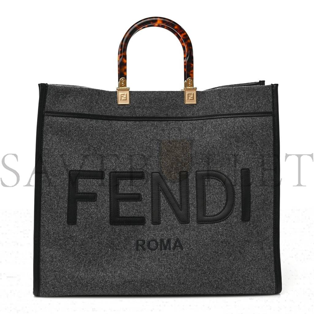 FENDI MELANGE FLANNEL PLEXIGLASS SATIN LOGO EMBROIDERED THREADED EDGE MEDIUM FENDI SUNSHINE SHOPPER TOTE GRIGIO BLACK (40*34*20cm) FENDI MELANGE FLANNEL PLEXIGLASS SATIN LOGO EMBROIDERED THREADED EDGE MEDIUM FENDI SUNSHINE SHOPPER TOTE GRIGIO BLACK (40*34*20cm)
