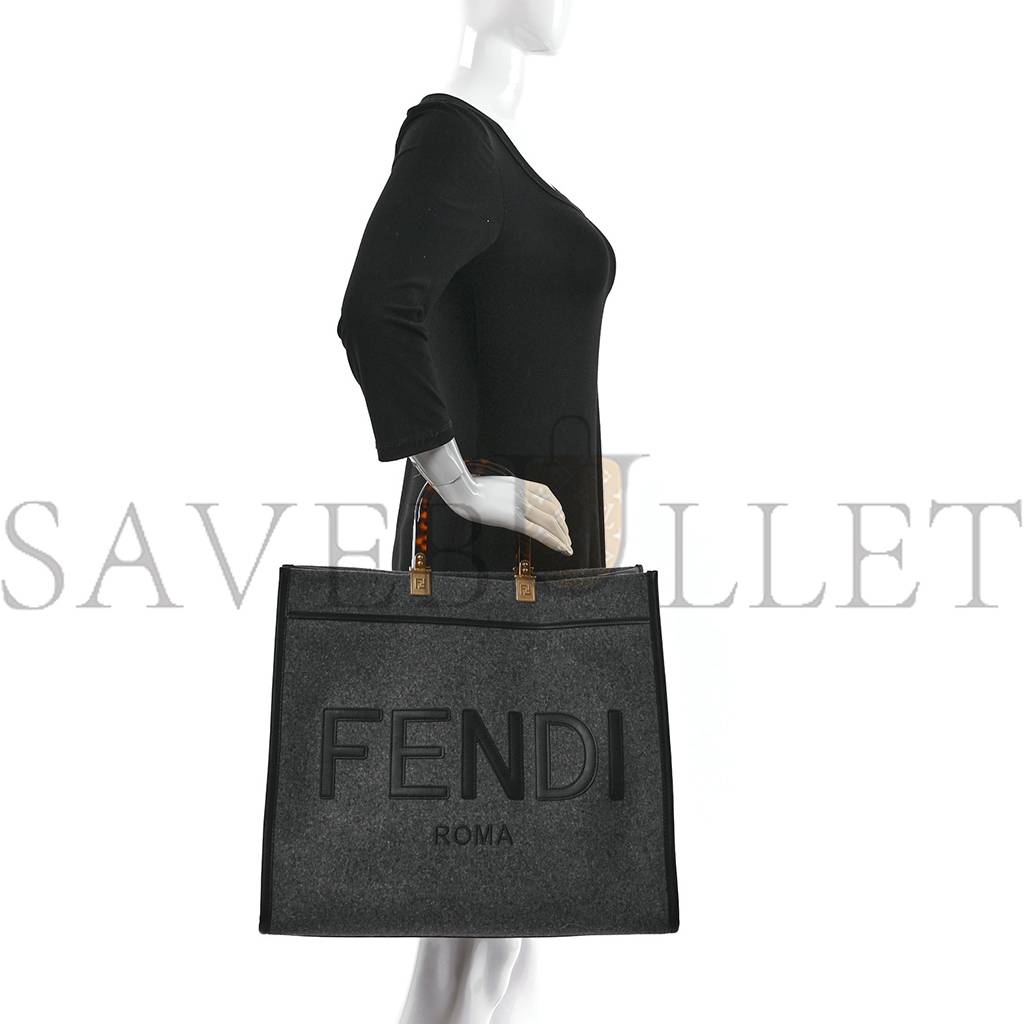 FENDI MELANGE FLANNEL PLEXIGLASS SATIN LOGO EMBROIDERED THREADED EDGE MEDIUM FENDI SUNSHINE SHOPPER TOTE GRIGIO BLACK (40*34*20cm) FENDI MELANGE FLANNEL PLEXIGLASS SATIN LOGO EMBROIDERED THREADED EDGE MEDIUM FENDI SUNSHINE SHOPPER TOTE GRIGIO BLACK (40*34*20cm)