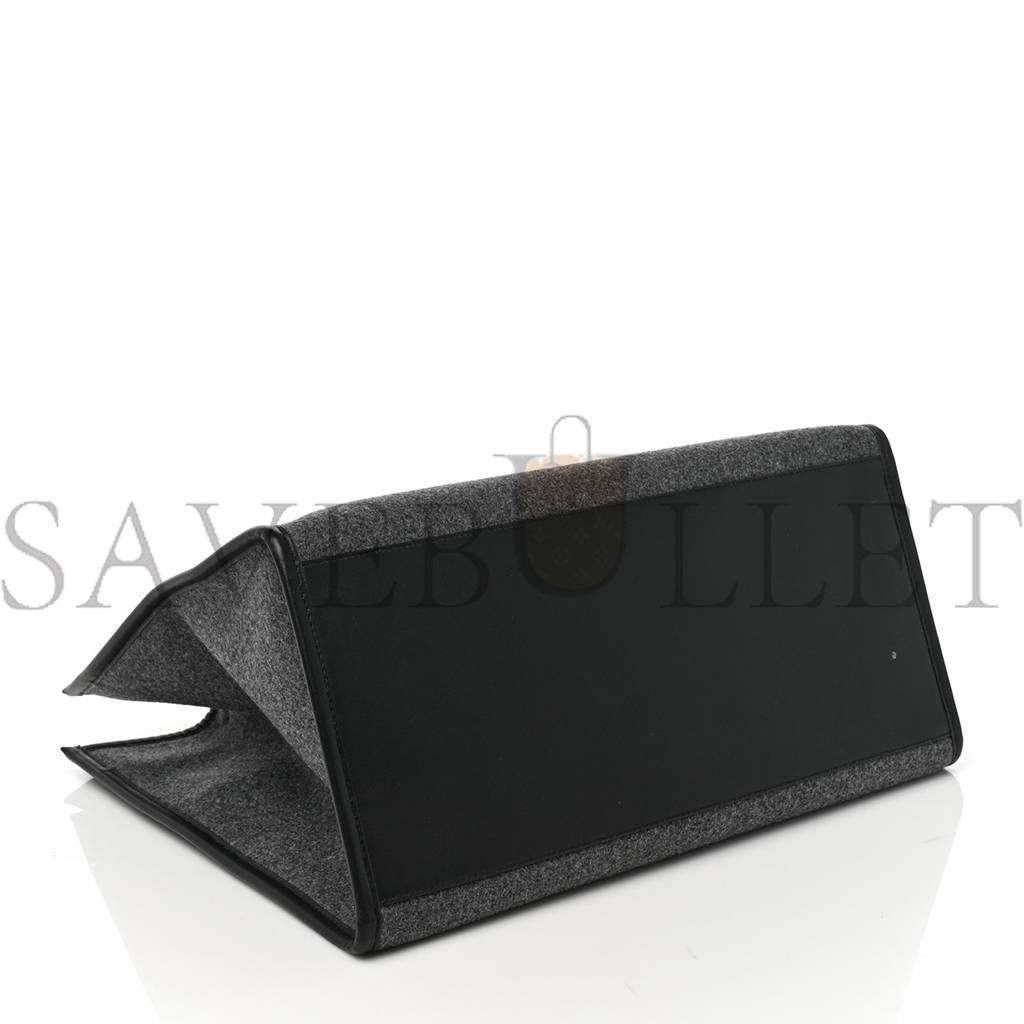 FENDI MELANGE FLANNEL PLEXIGLASS SATIN LOGO EMBROIDERED THREADED EDGE MEDIUM FENDI SUNSHINE SHOPPER TOTE GRIGIO BLACK (40*34*20cm) FENDI MELANGE FLANNEL PLEXIGLASS SATIN LOGO EMBROIDERED THREADED EDGE MEDIUM FENDI SUNSHINE SHOPPER TOTE GRIGIO BLACK (40*34*20cm)