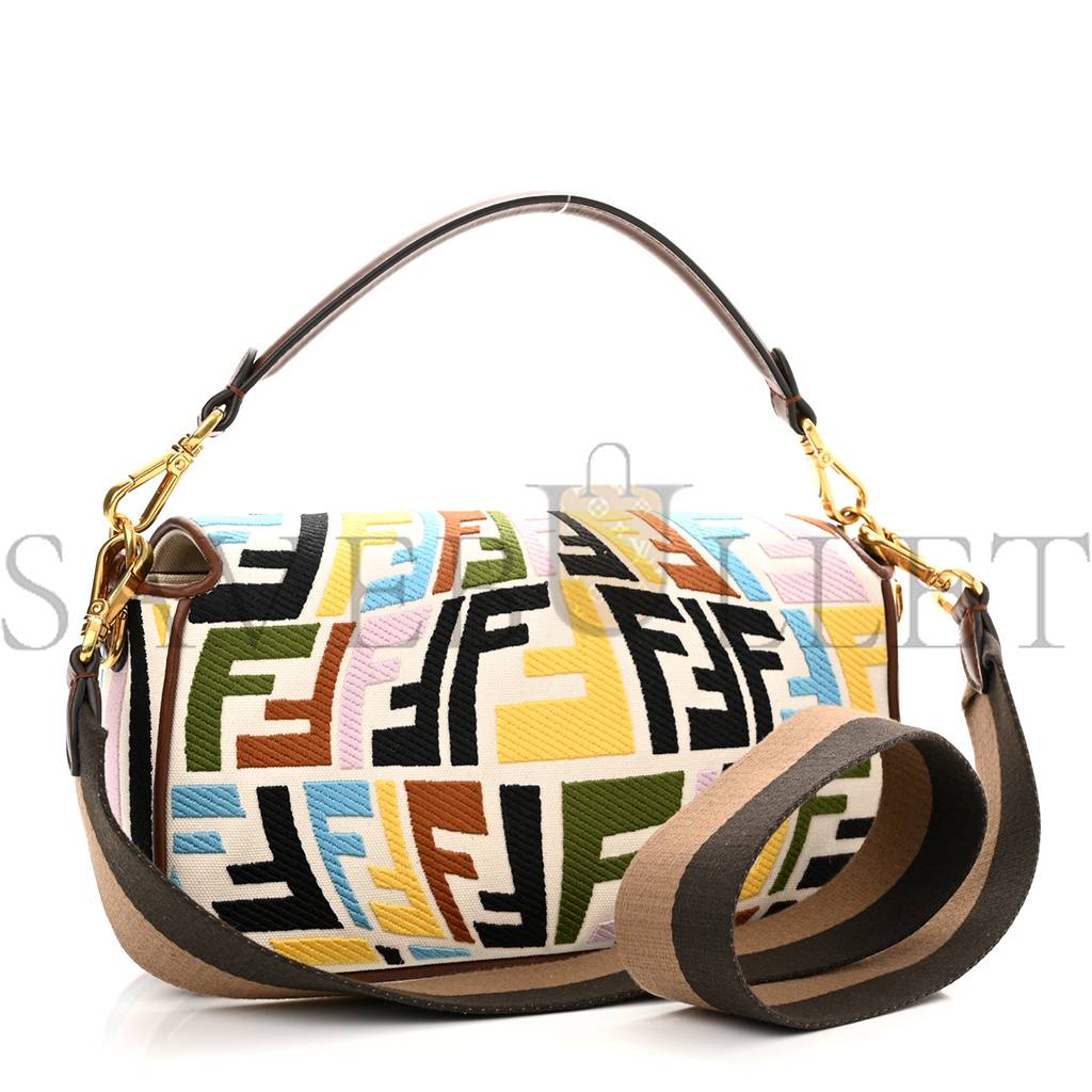 FENDI X SARA COLEMAN CANVAS VITELLO KING SETA FF FISH EYE EMBROIDERED BAGUETTE GREZZO MULTICOLOR GHIANDA (28*16*6cm) FENDI X SARA COLEMAN CANVAS VITELLO KING SETA FF FISH EYE EMBROIDERED BAGUETTE GREZZO MULTICOLOR GHIANDA (28*16*6cm)