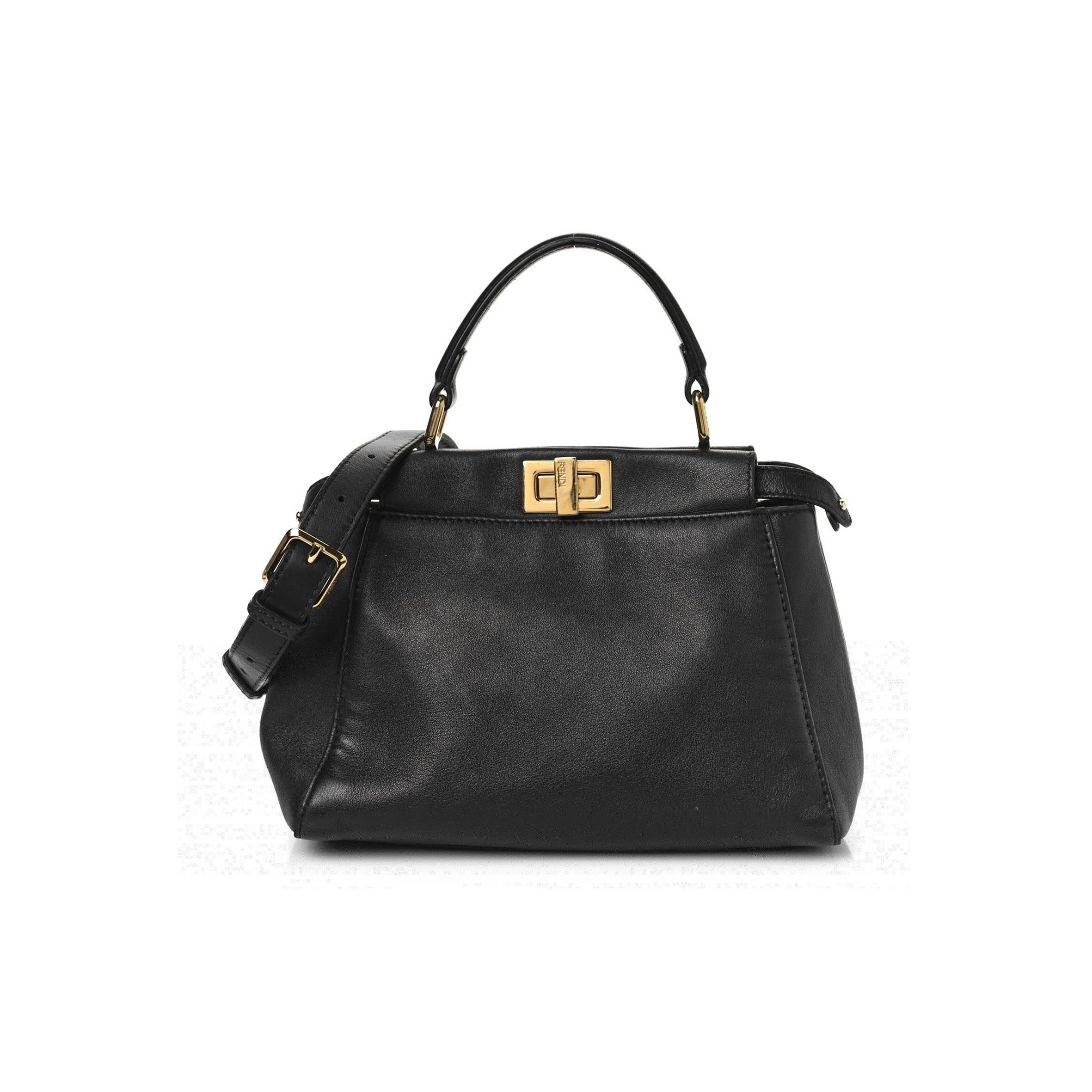 FENDI NAPPA MINI PEEKABOO ICONIC SATCHEL BLACK (23*19*11cm) FENDI NAPPA MINI PEEKABOO ICONIC SATCHEL BLACK (23*19*11cm)
