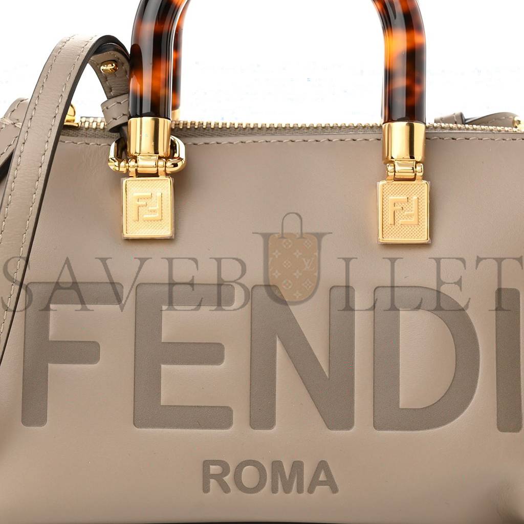 FENDI VITELLO KING PLEXIGLASS LOGO EMBOSSED MINI BY THE WAY TOP HANDLE BOSTON BAG TORTORA (18*11*8cm) FENDI VITELLO KING PLEXIGLASS LOGO EMBOSSED MINI BY THE WAY TOP HANDLE BOSTON BAG TORTORA (18*11*8cm)
