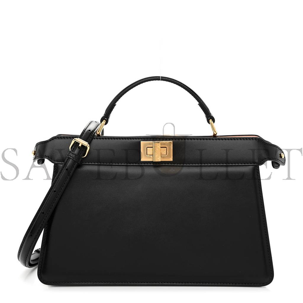 FENDI VITELLO KING LUXOR SHINY NAPPA MEDIUM PEEKABOO I SEE U EAST WEST SATCHEL BLACK LIGHT ROSE (29*18*11cm) FENDI VITELLO KING LUXOR SHINY NAPPA MEDIUM PEEKABOO I SEE U EAST WEST SATCHEL BLACK LIGHT ROSE (29*18*11cm)