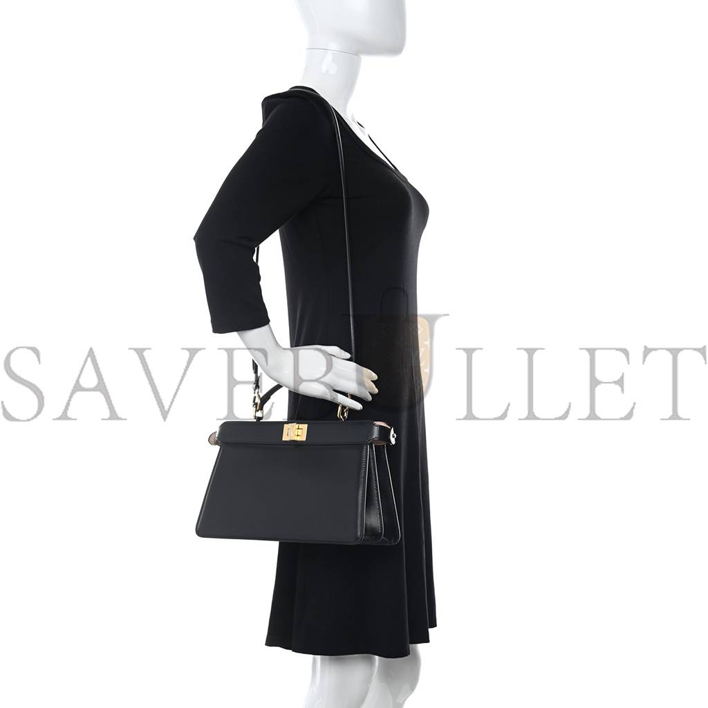 FENDI VITELLO KING LUXOR SHINY NAPPA MEDIUM PEEKABOO I SEE U EAST WEST SATCHEL BLACK LIGHT ROSE (29*18*11cm) FENDI VITELLO KING LUXOR SHINY NAPPA MEDIUM PEEKABOO I SEE U EAST WEST SATCHEL BLACK LIGHT ROSE (29*18*11cm)