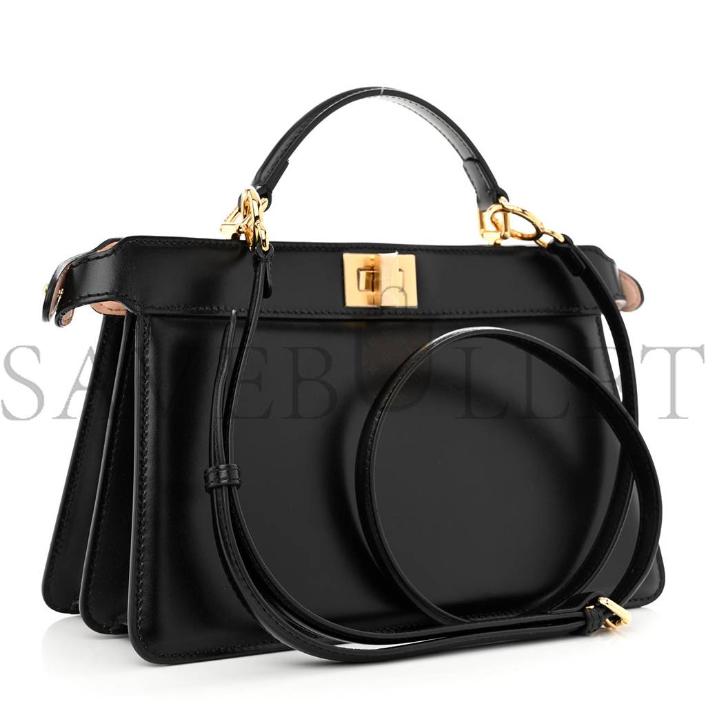 FENDI VITELLO KING LUXOR SHINY NAPPA MEDIUM PEEKABOO I SEE U EAST WEST SATCHEL BLACK LIGHT ROSE (29*18*11cm) FENDI VITELLO KING LUXOR SHINY NAPPA MEDIUM PEEKABOO I SEE U EAST WEST SATCHEL BLACK LIGHT ROSE (29*18*11cm)